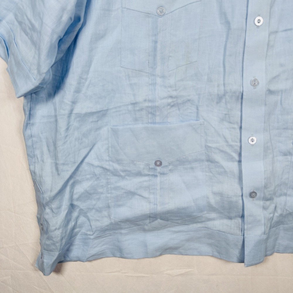 Ramon Puig Guayabera Shirt Mens 4XL Long Blue Linen Button Up Cuban 4 Pocket S/S - Picture 4 of 10